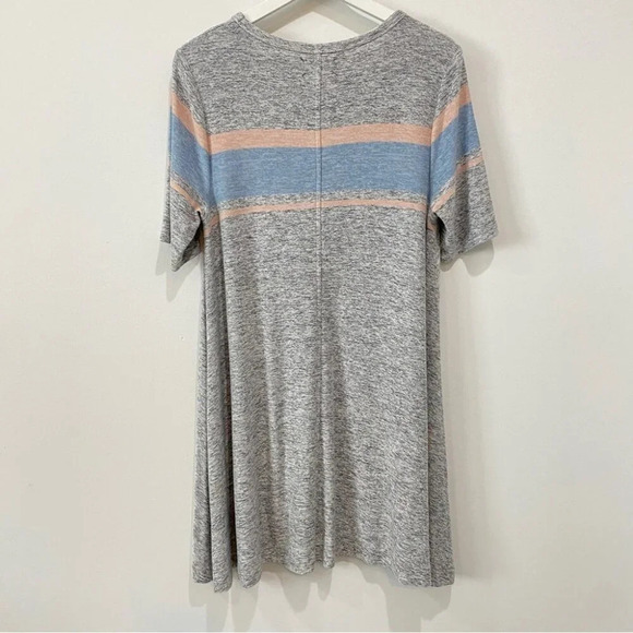 Lou & Grey M Jersey Knit Striped Fit and Flare Dress Grey and Pink Midi Dress - Picture 17 of 17